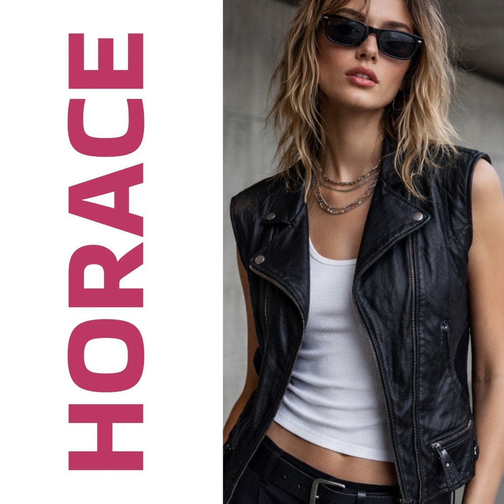 HORACE Black 100% Leather Moto Vest Cult London Designer Y2K Biker Grunge, Small